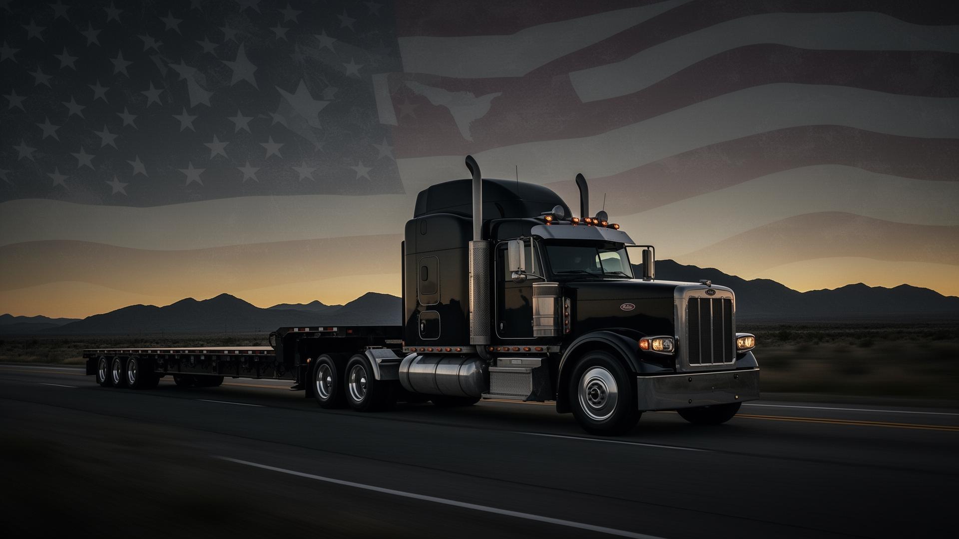 Black Ops flatbed truck on a Texas highway at dusk
